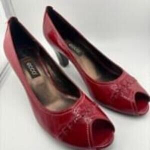 Women's ECCO Red Leather Peep Toe Pumps Size EU 40, 9.5